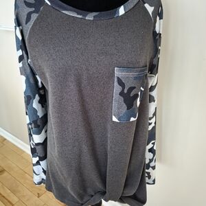 Gray Camo Long Sleeve Top